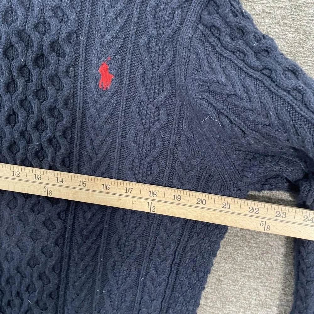 Polo Ralph Lauren Sweater Mens XLT Blue Cotton Cable Fisherman Knit Crewneck